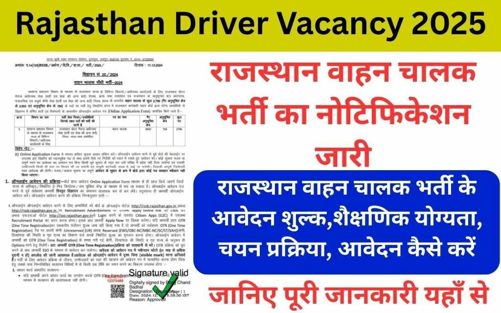 Rajasthan Driver Vacancy 2025